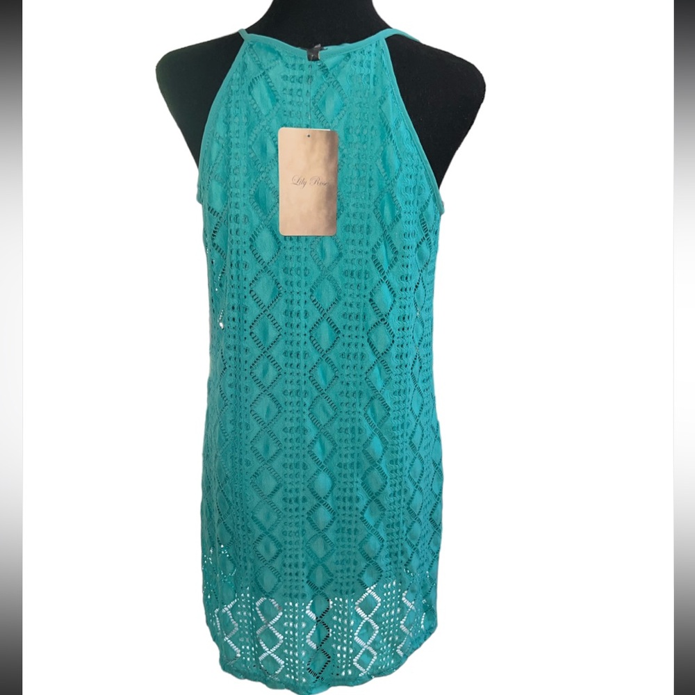 Lily Rose Spaghetti Strap Crochet Lace Mini Dress, Size Small, NWT, Aqua Blue - Picture 4 of 16